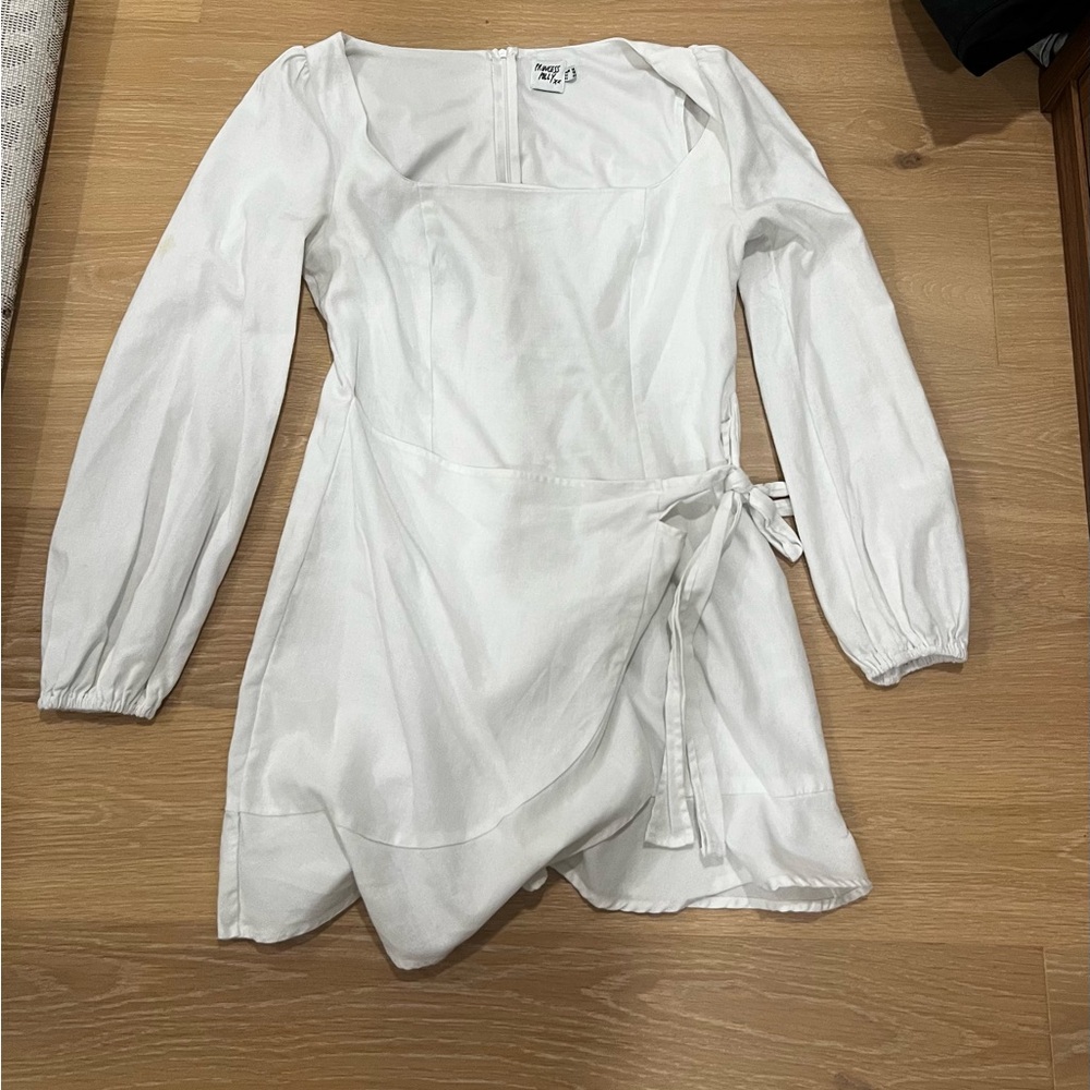 Princess Polly White Long Sleeve Wrap Dress